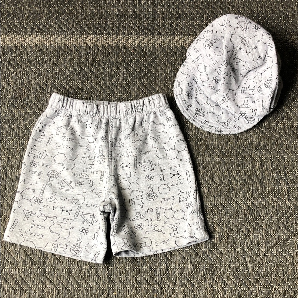 Kids Grey Science-Print Matching Short and Hat Set